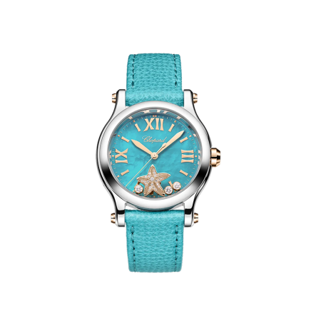 HAPPY STARFISH 36 mm, quartz, or rose éthique, Lucent Steel™, diamants
